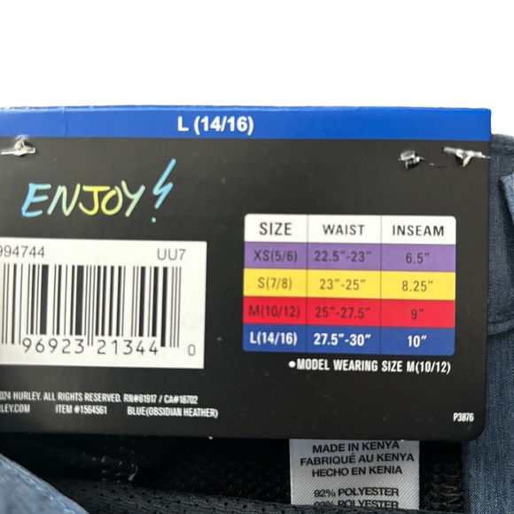 Hurley NWT Youth Hybrid Shorts in Midnight Navy Large 14-16 - Picture 8 of 11